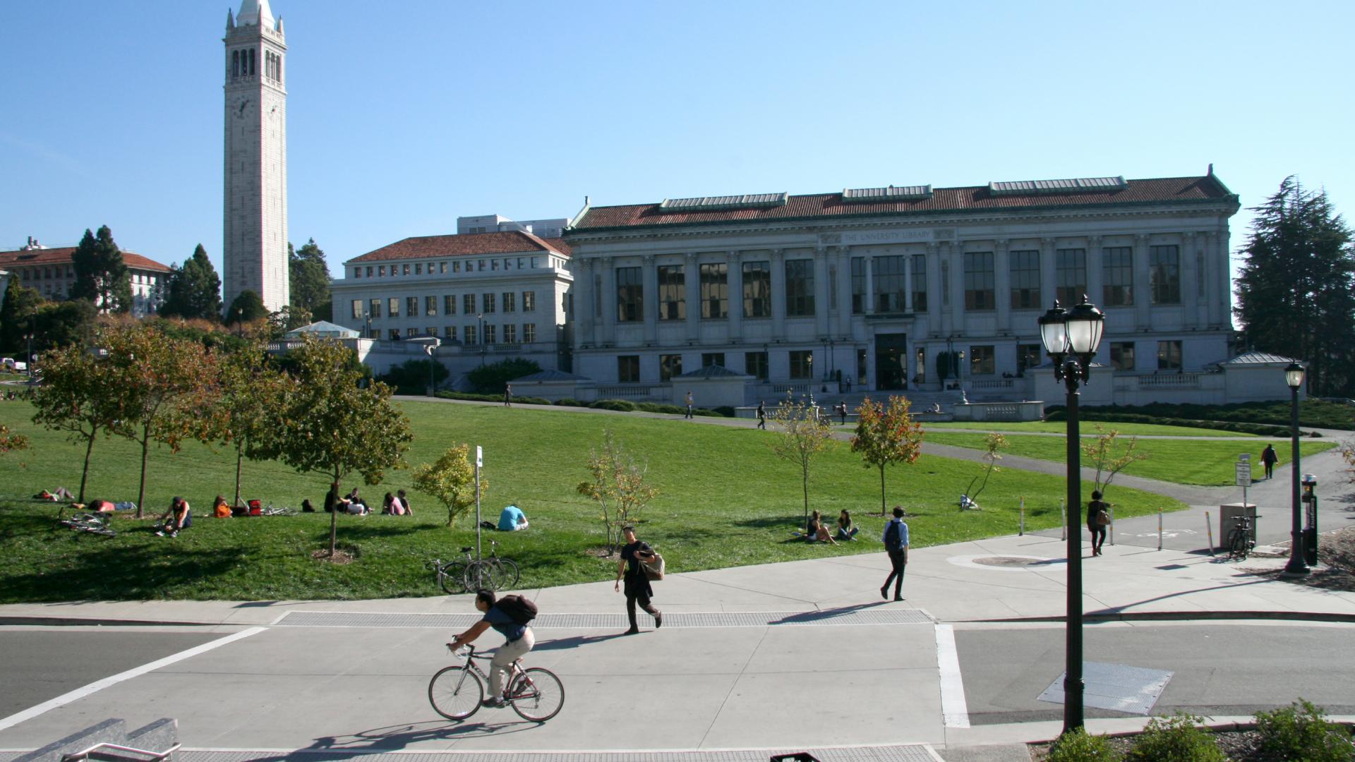 UC Berkeley landscape in front of clock tower
